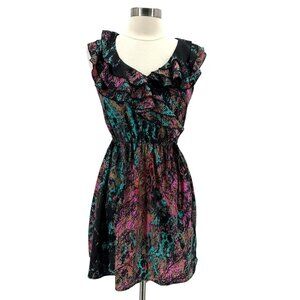 BeBop Womens Medium Dress Paint Splatter Multicolor Ruffle Mini Party Retro